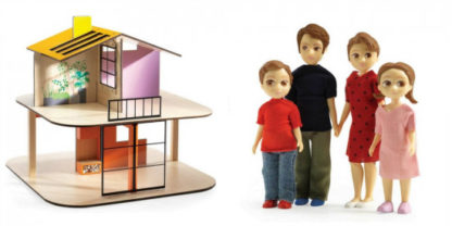 Domeček pro panenky - barevný domek - set s rodinou Toma a Marion