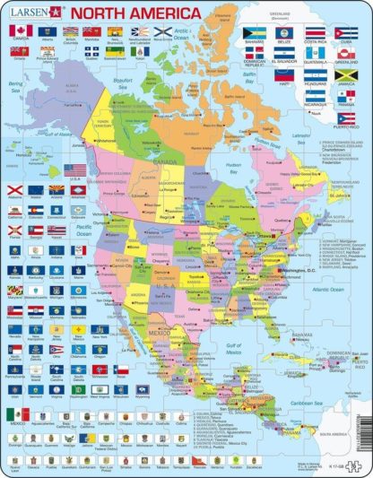 Puzzle Mapa Severní Ameriky + vlajky 85 dílků