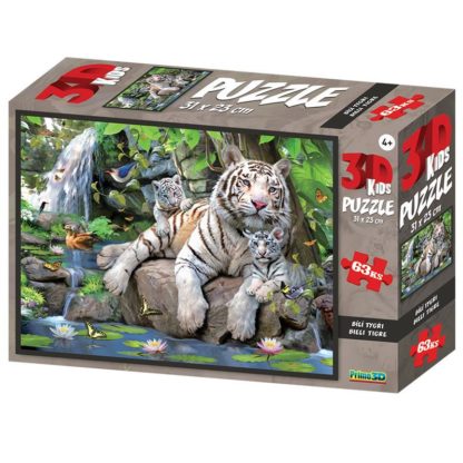 Puzzle 3D 63 dílků Bílí tygři
