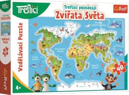 Vzdělávací puzzle 48 - Treflíci poznávají zvířata světa