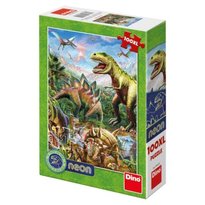 Puzzle 100XL dílků: Svět dinosaurů neon